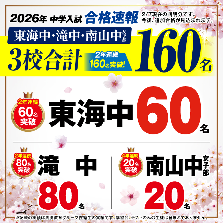 2026年東海中・滝中・南山中女子部合格速報