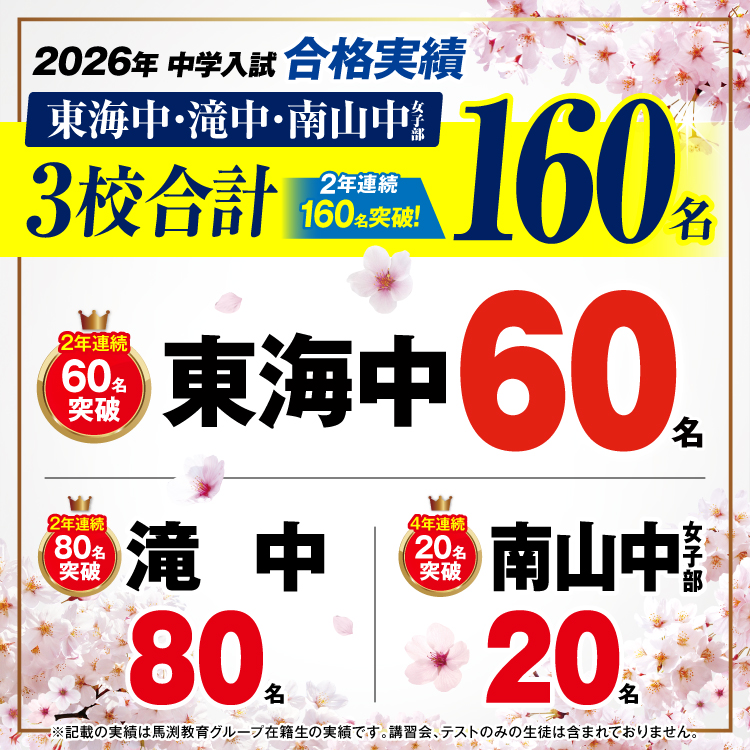 2026年東海中・滝中・南山中女子部合格実績